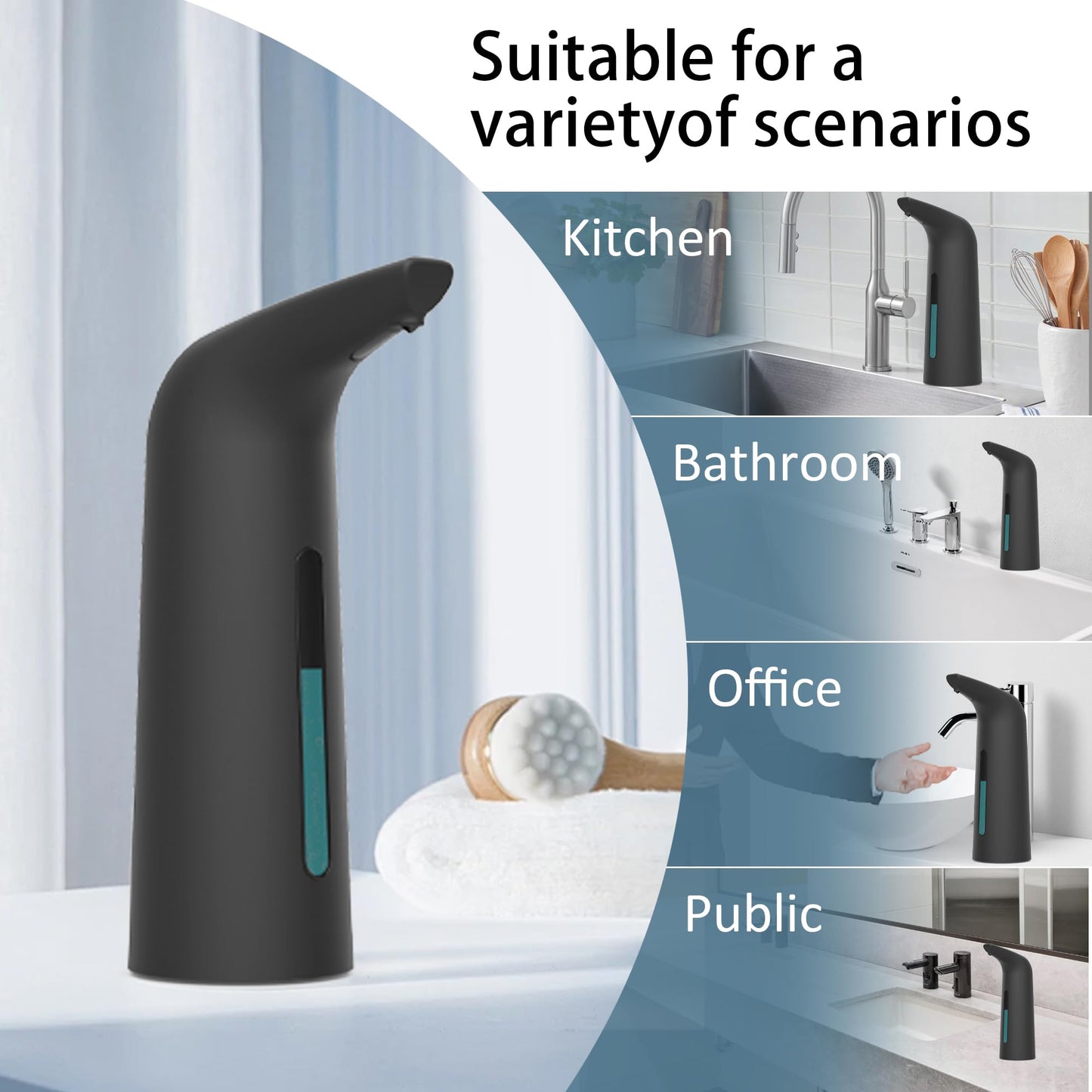 Automatic Soap Dispenser Touchless,400ML Hand & Dish Countertop Electric Liquid Dispenser with Sensor,Modern 4 Gear Adjustable Black Waterproof Battery Operated Kitchen Auto Soap Pump WN420