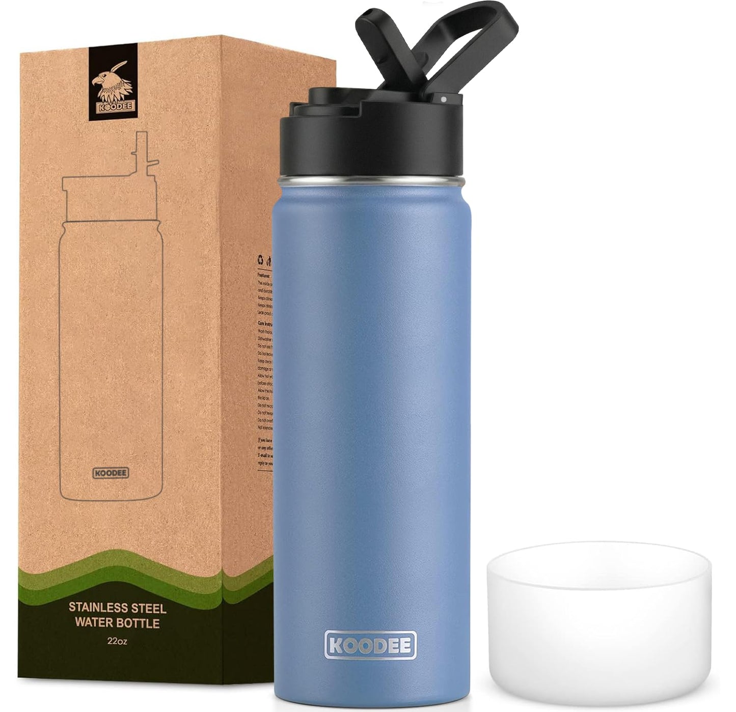 koodee Water Bottle-12 oz Stainless Steel Double Wall Vacuum Insulated Water Bottle for School-Wide Mouth Flask with Straw Lid (Teal) BST220