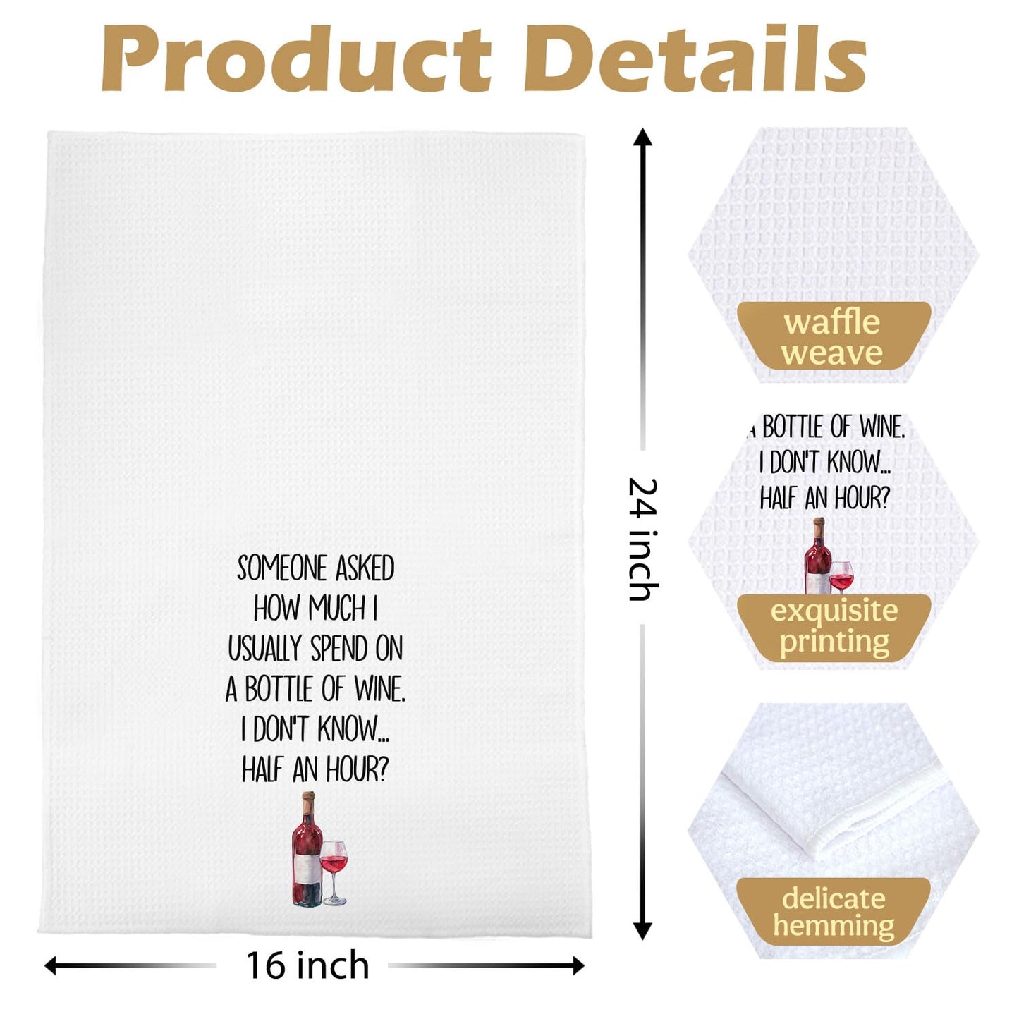 Funny Wine Kitchen Decor - Wine Gifts Waffle Dish Towels for Kitchen, Hostess Gifts Hand Towels, Housewarming Gift Tea Towel, 16x24 Inch BST220