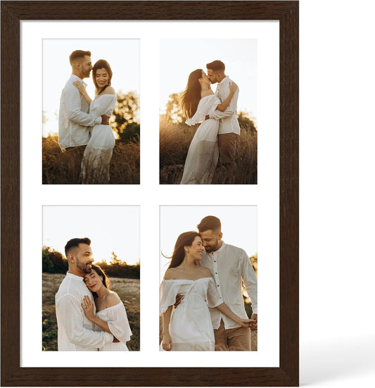 YESKAY 12x16 Picture Frame - 12 x 16 Photo Frame Made of Solid Oak Wood and Real Glass,Display Picture 4 Opening 5x7 with Mat or 12x16 Without Mat for Wall Mounting(Color Walnut) BST326H