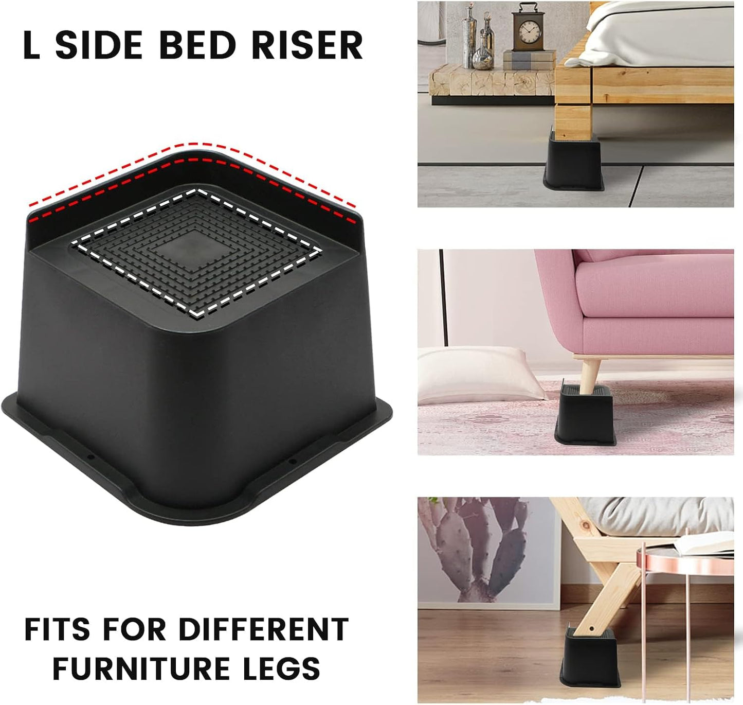 MYMULIKE Bed Risers Heavy Duty, Oversized Furniture Risers, Support Up to 6000 Lbs, Lift 3 inch for Couch, Sofa, Table,Chair (Black 6 Pack, 4 inch) BST202