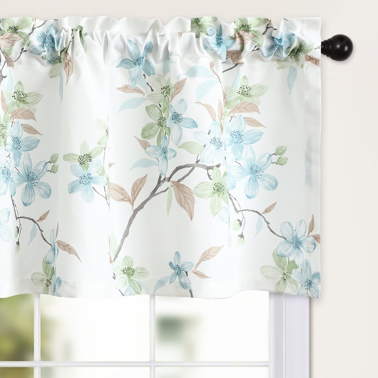 Leeva Farmhouse Kitchen Valances for Windows, Watercolor Blossoming Floral Print Curtains, Soft Faux Linen Curtain Toppers and Valances for Bedroom, 60 x 14 Inch, Brown & Grey, 1 Panel BST220