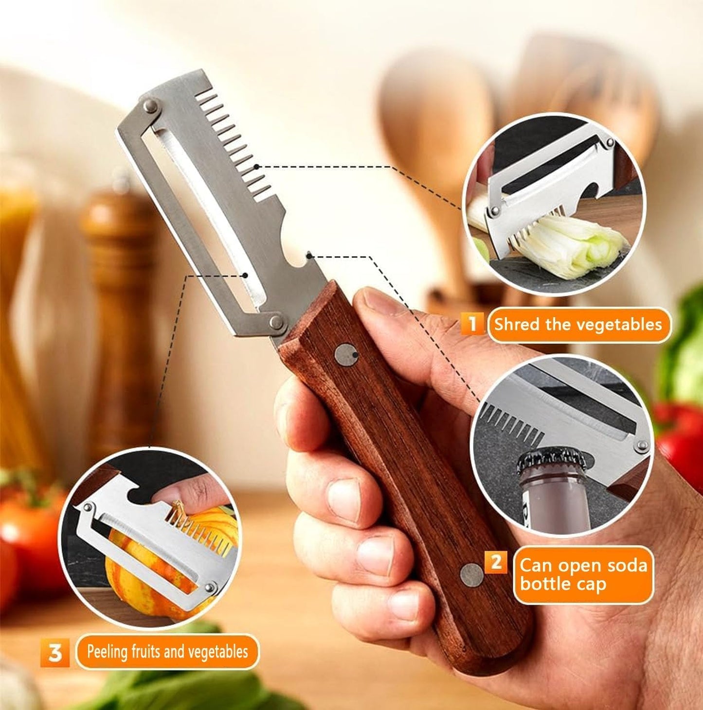 2pcs 2 in 1 Multi Functional Vegetable Peeler, 2 in 1 Fruit Peeler and Bottle Opener,Sturdy and durable, Suitable for potatoes, vegetables, apples, carrots, etc BST202
