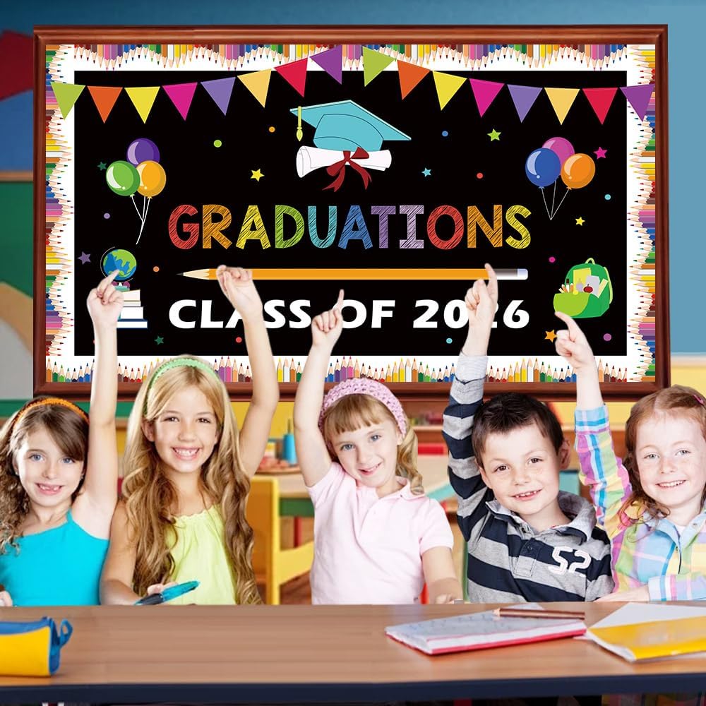 QPIXVB Kindergarten Graduation Bulletin Board Decorations,Preschool 3th 5th Grade Graduation Decorations,Big Grad Paper Banner Cutouts for Class of 2026 Ceremony School Prom Supplies Wall Decor BST202