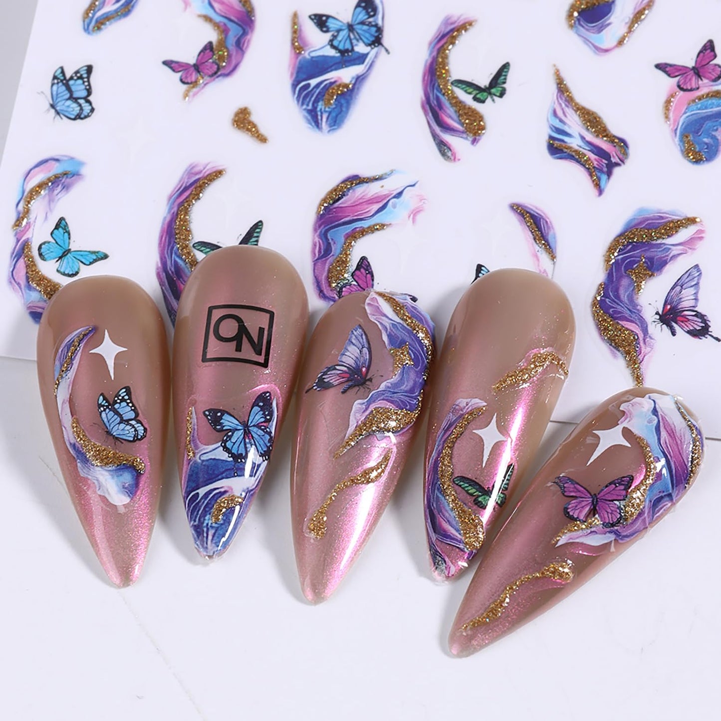 Liquid Butterfly Nail Art Sticker Decals Black Gold Black Silver Butterfly Moon Design Nail Decals 3D Self-Adhesive Nail Art Supplies Heart Nail Art Sticker Decoration for Women Manicure Supplies BST326L