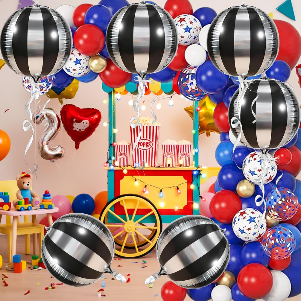 Carnival Theme Balloon 22inch Foil Red and White Balloons Circus Theme Party Decorations Carnival Candy Cane Balloons Striped Balloon Circus Decorations, 8pcs Decor for Birthday Party BST202