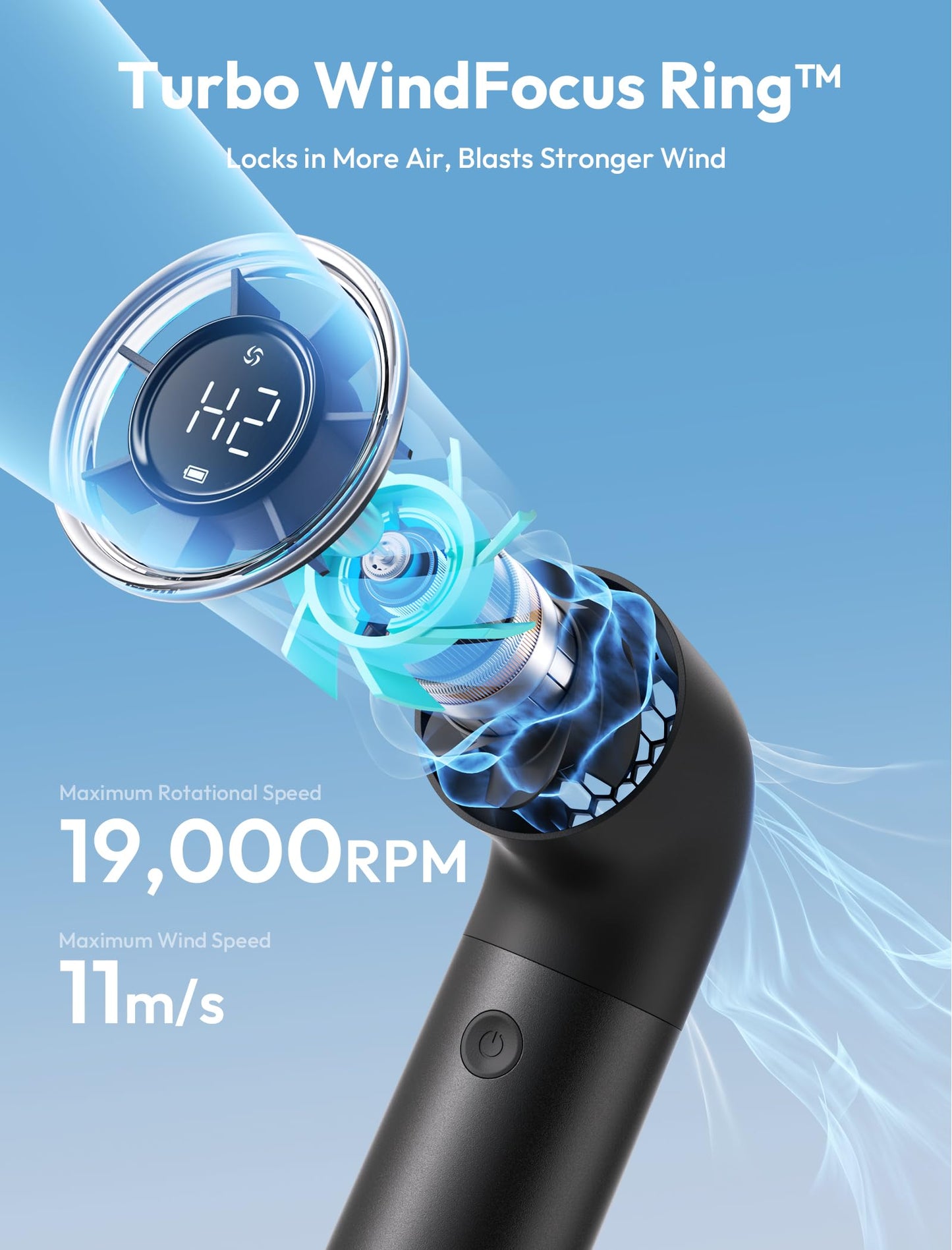 Aecooly Portable Handheld Fan, Powerful Turbo Air Tube Fan, 19000 RPM High Speed Aero Pro, 15H Max Cooling Time, 6 Speeds Aluminum Case, Mini Pocket Design, for Travel Beach Outdoor Activities -Blue WN420