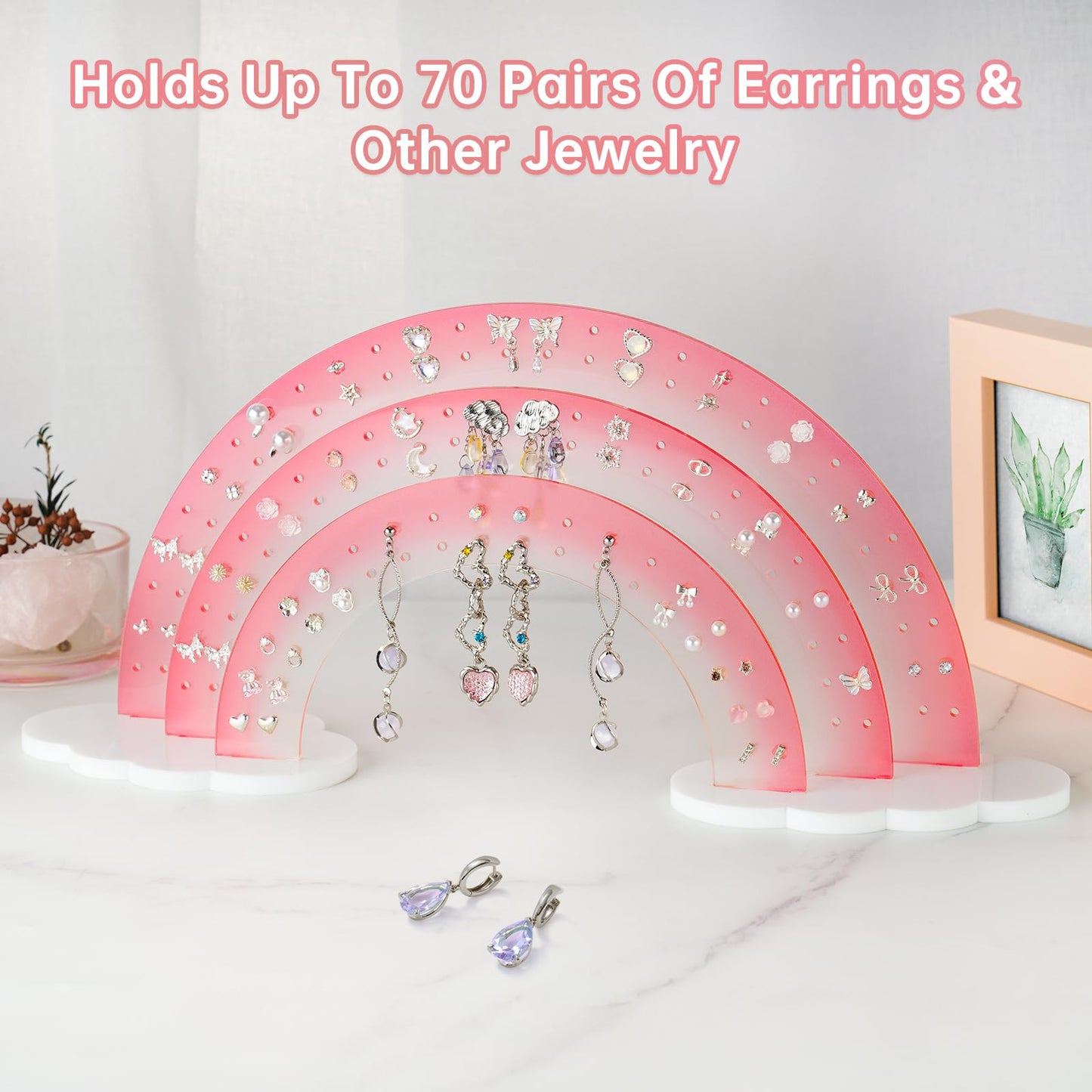 NiHome Earring Organizer Holder, 3-Tier 140 Holes Display, Iridescent | Lightweight Sturdy Fade-Resistant Vanity and Bathroom Storage Detachable Easy Assembly Travel-Friendly Design BST326H