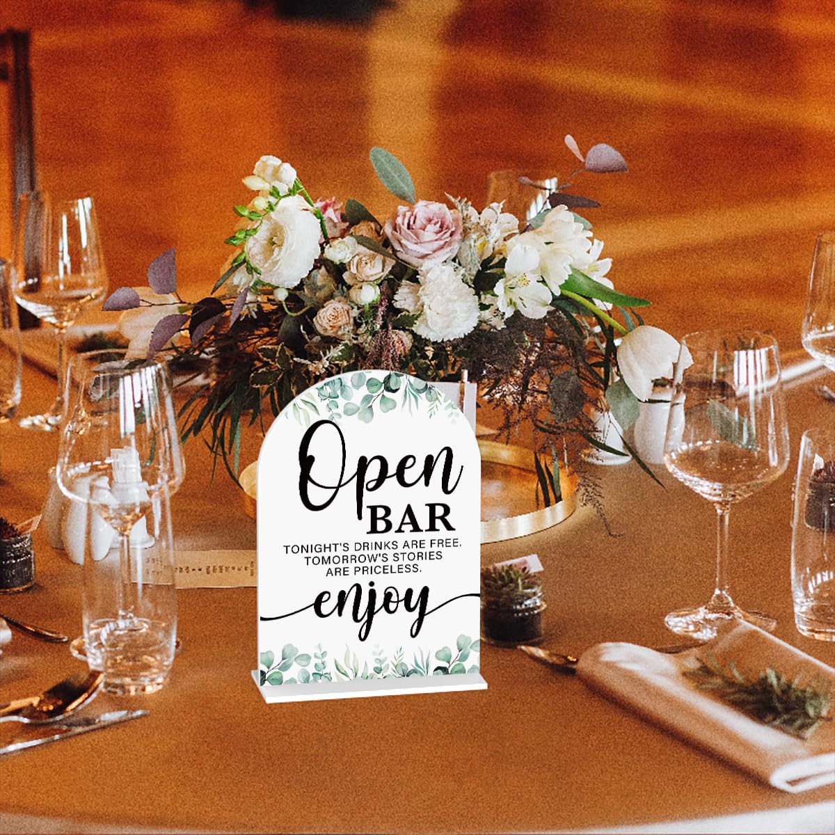 Acrylic Wedding Sign Bubble Send Off Signs for Ceremony Modern Calligraphy Arch Acrylic Table Top Signs for Wedding Reception and Event Party Table Decor (White Eucalyptus Leaves) BST326L