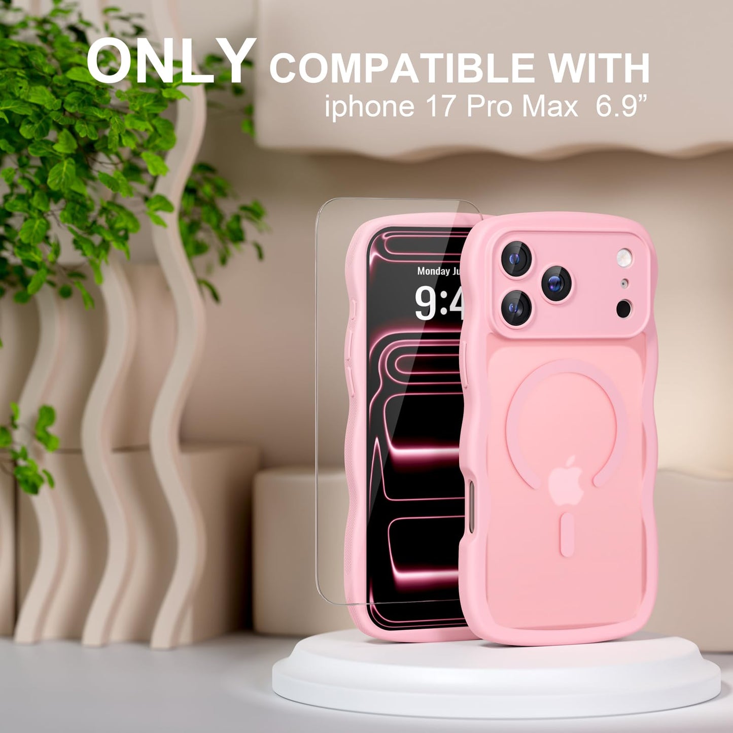 QVLANG Case for iPhone 16 Pro Max, Cute Wave Cover Case, Upgraded[Full Camera Protection][Compatible with Magsafe][Military Grade Protection][Translucent Matte] Phone Case for Women Girls, Hot Pink WN420