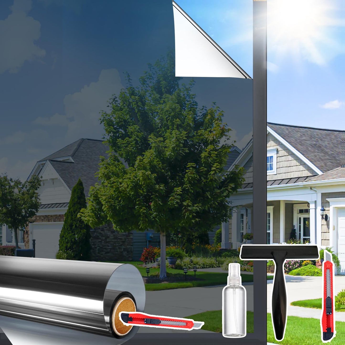 Window Privacy Film One Way Daytime Privacy Static Cling Sun Blocking Anti UV Reflective Window Tint for Home and Office, Tinted Black, 17.5 inch X 78.7 inch WN420
