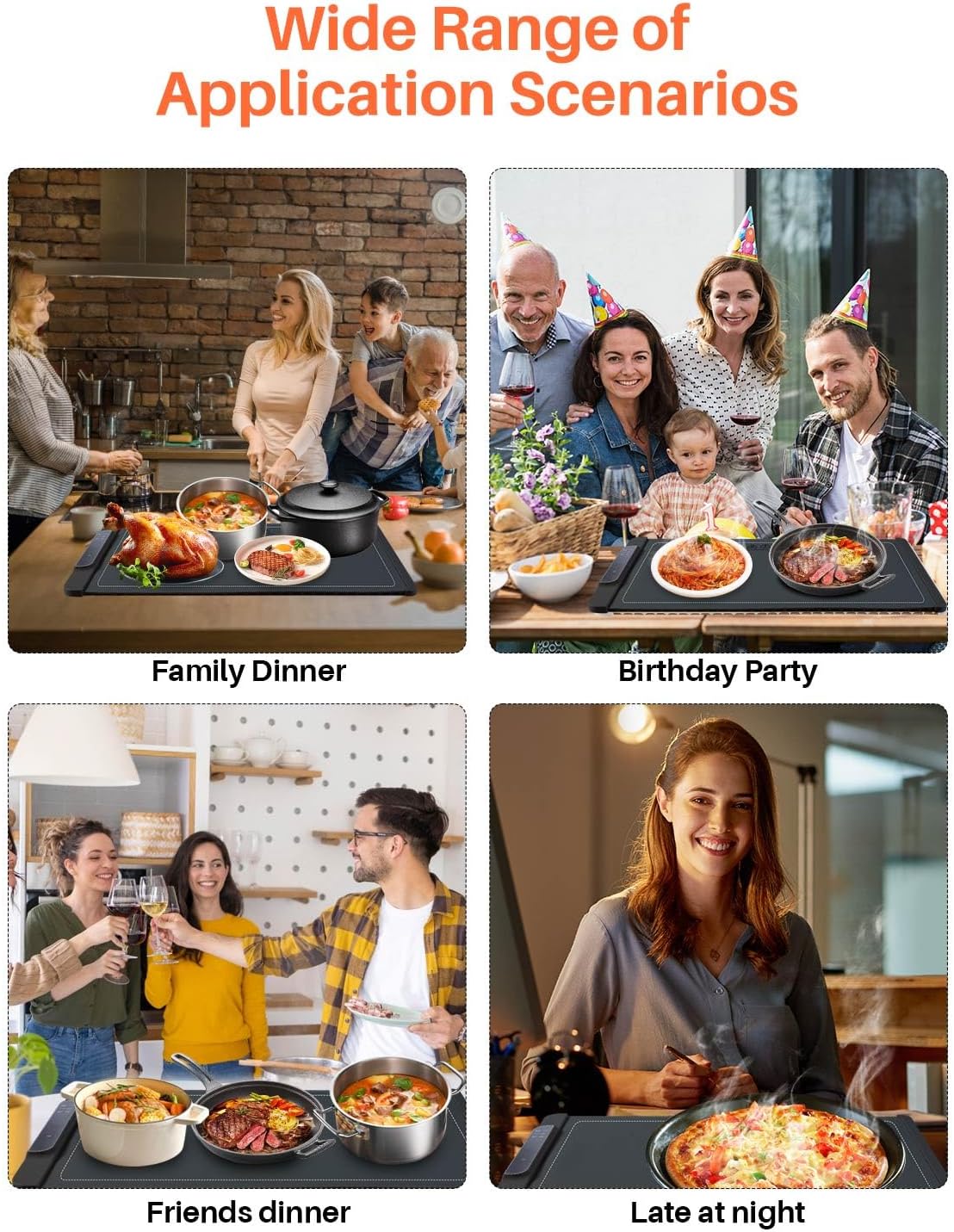 Food Warming Mat - Electric Warming Tray for Buffets Party and Home Daily Use,10H Timer, Child Lock, Auto Shut-Off Portable Silicone Heat Pad for Travel & Dining, Grey WN420
