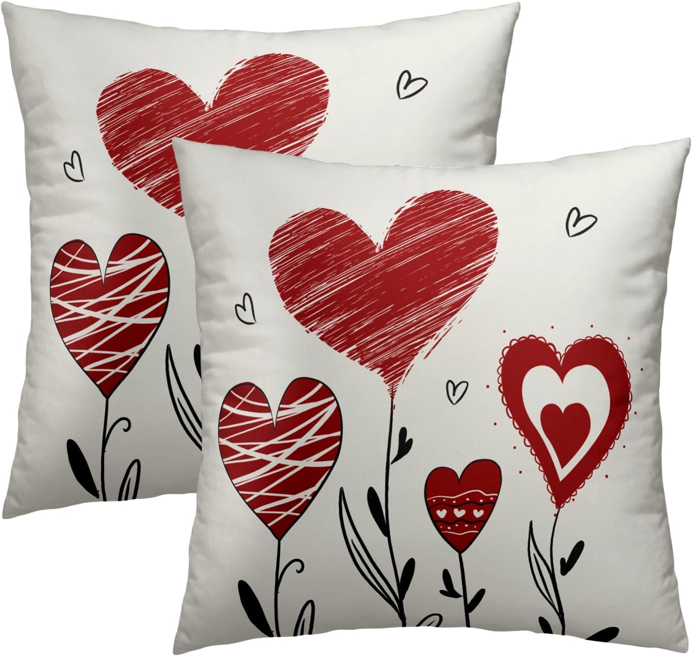 Red Heart Throw Pillow Cover 18x18 Inch Pack of 2 Happy Valentine's Day Cream and Red Cushion Pillow Case Square Valentines Day Love Heart Pillowcase Decor for Party Bed Sofa Home Car Bedroom Outdoor BST326H