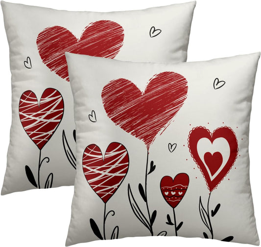 Red Heart Throw Pillow Cover 18x18 Inch Pack of 2 Happy Valentine's Day Cream and Red Cushion Pillow Case Square Valentines Day Love Heart Pillowcase Decor for Party Bed Sofa Home Car Bedroom Outdoor BST326H