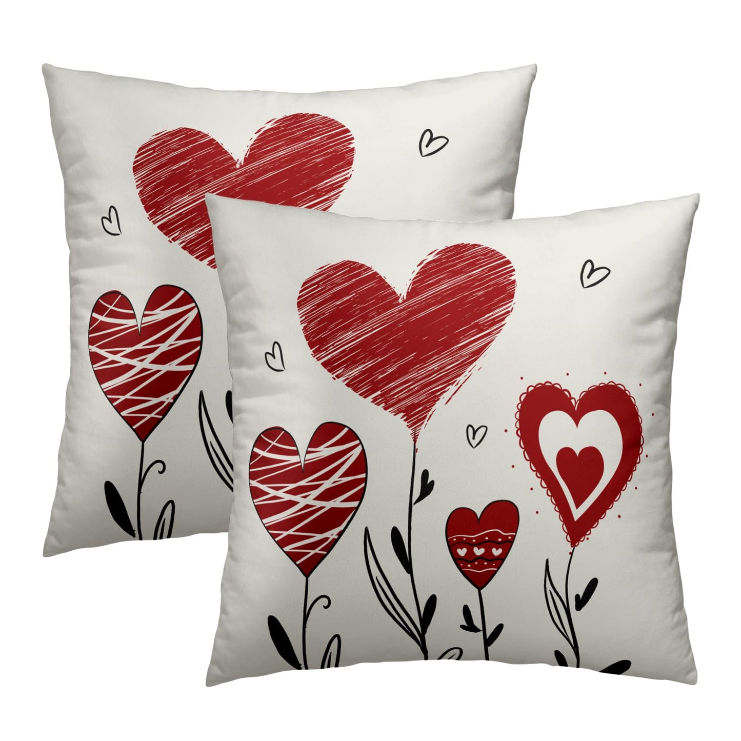 Red Heart Throw Pillow Cover 18x18 Inch Pack of 2 Happy Valentine's Day Cream and Red Cushion Pillow Case Square Valentines Day Love Heart Pillowcase Decor for Party Bed Sofa Home Car Bedroom Outdoor BST326H