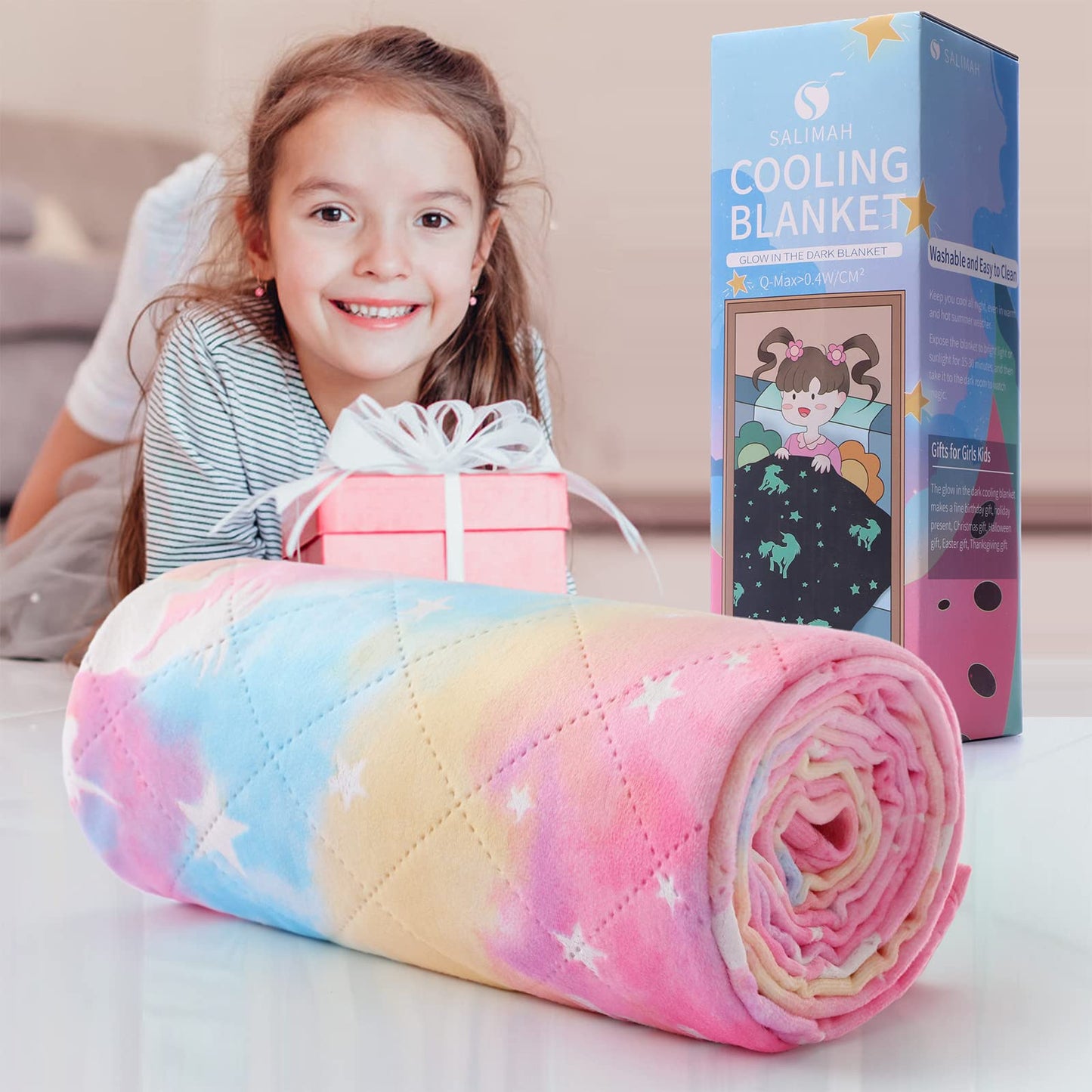 SALIMAH Glow in The Dark Blanket Unicorns Gifts for Girls, Toys for Girls Age 2 3 4 5 6 7 8 9 10 Year Old, Soft Kids Blankets Gifts for Grandkids Teens for Christmas Birthday, 50"x60" BST202