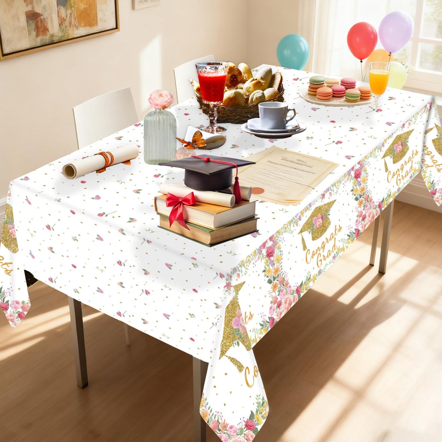 3PCS Mastered It Graduation Tablecloth Black Gold Congrats Grad Table Cover Plastic Master's Graduation Party Supplies for Class of 2026 Master College Disposable Decorations WN420