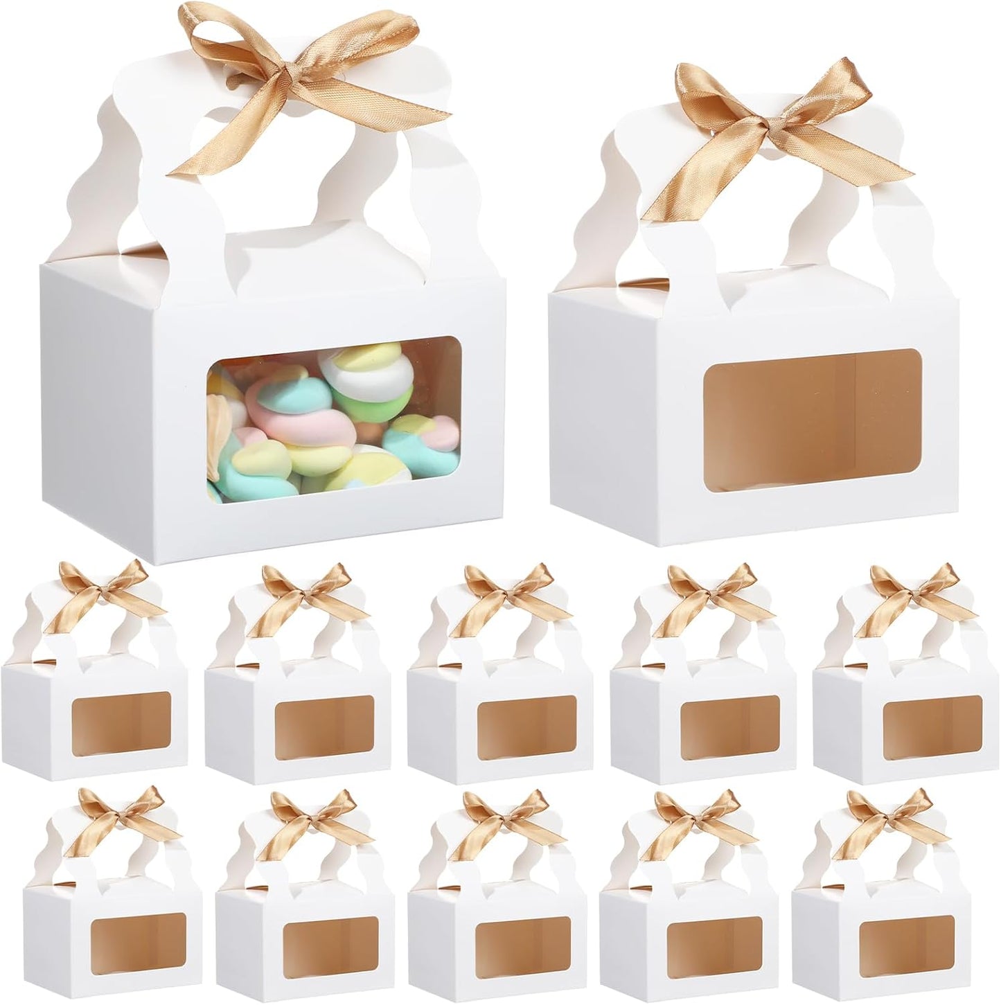 12-Pack Gable Boxes with Ribbon, Food-Grade Treat Bakery Gift Boxes for Party Favors, Birthdays, Weddings, and Holidays (white, small) BST326L