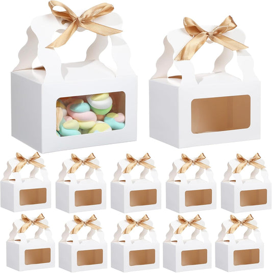 12-Pack Gable Boxes with Ribbon, Food-Grade Treat Bakery Gift Boxes for Party Favors, Birthdays, Weddings, and Holidays (white, small) BST326L
