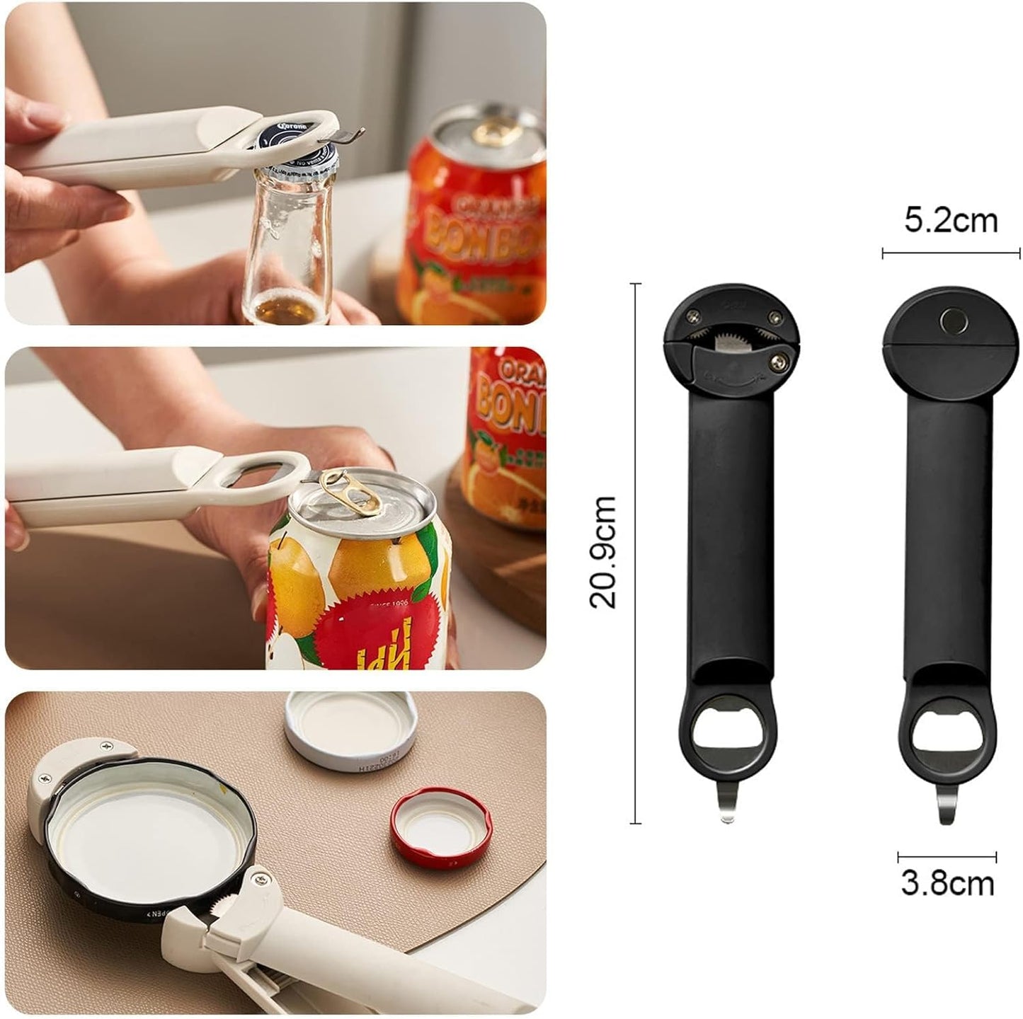 Multifunctional Retractable Bottle Opener - Adjustable Multifunctional Can Opener Jar Lid Gripper - 2025 New Jar Opener Bottle Opener for Weak Hands, Senior Arthritis (Black) WN420