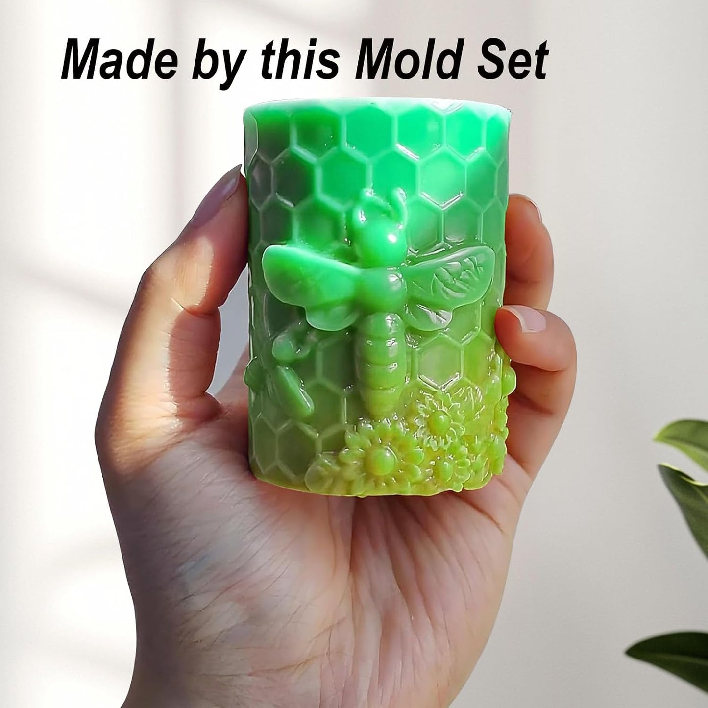 Honeycomb Bee Candle Silicone Molds 2PCS with Flowers Design, White Resin Cylindrical Mould Set, Soap Wax Beeswax Epoxy Casting Clay Mold-Kit, 2 Pack BST220
