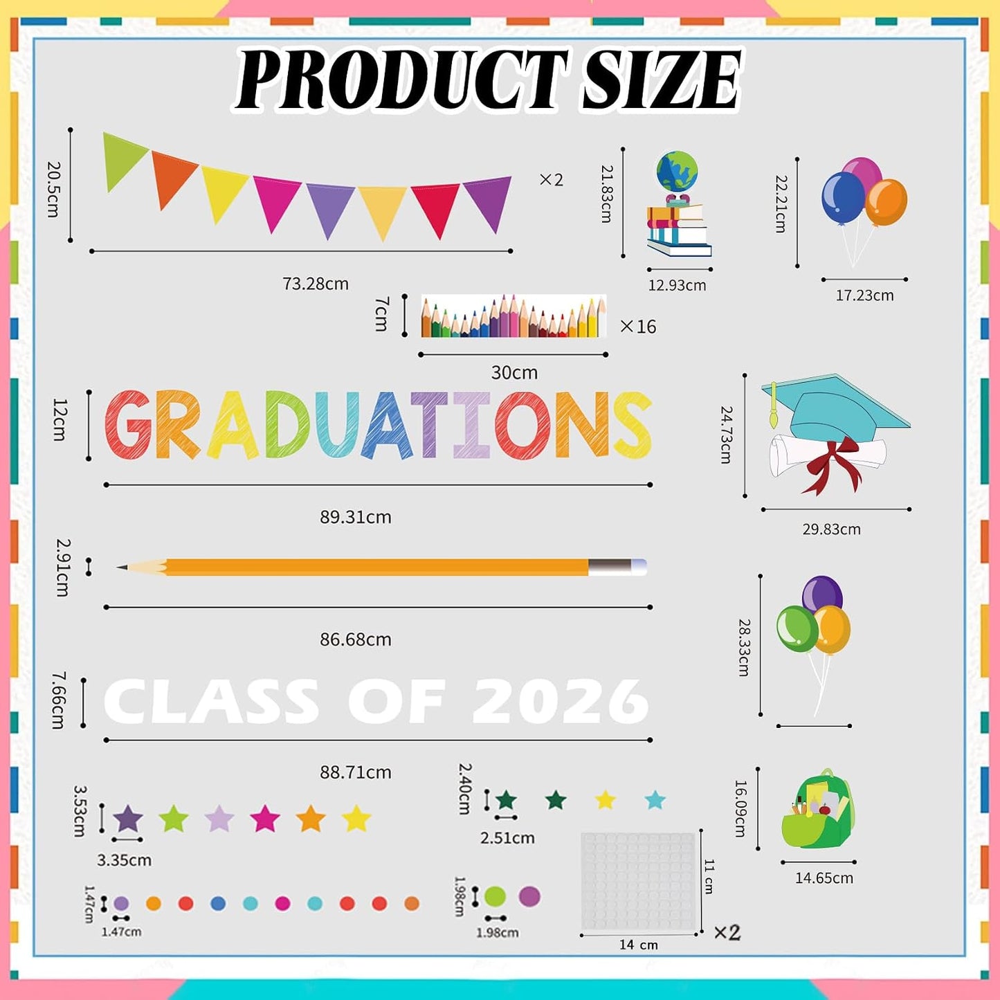 QPIXVB Kindergarten Graduation Bulletin Board Decorations,Preschool 3th 5th Grade Graduation Decorations,Big Grad Paper Banner Cutouts for Class of 2026 Ceremony School Prom Supplies Wall Decor BST202