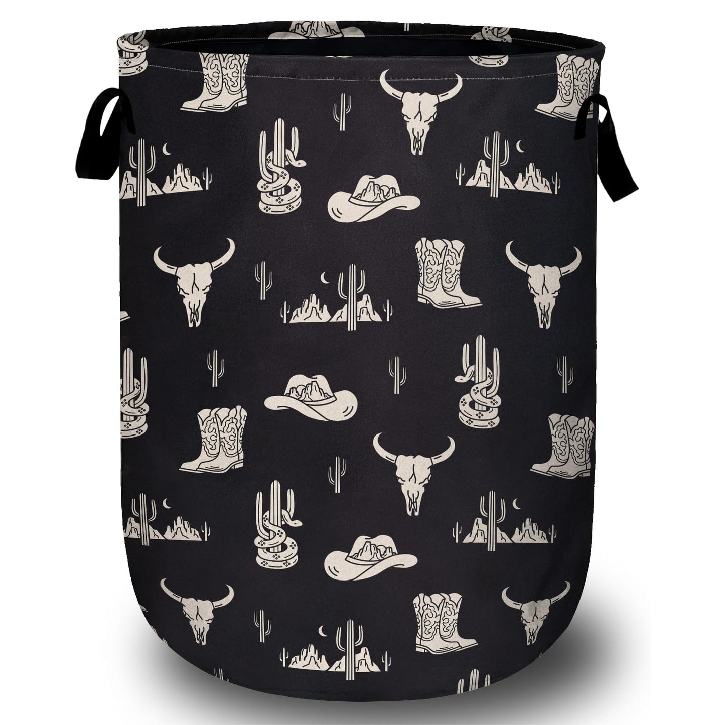 Nature Cow Print Laundry Basket with Sturdy Handles, Cow Skin Collapsible Oxford Cloth Laundry Hamper Organizer Basket for Bathroom Bedroom 15.7x20 Inch BST220
