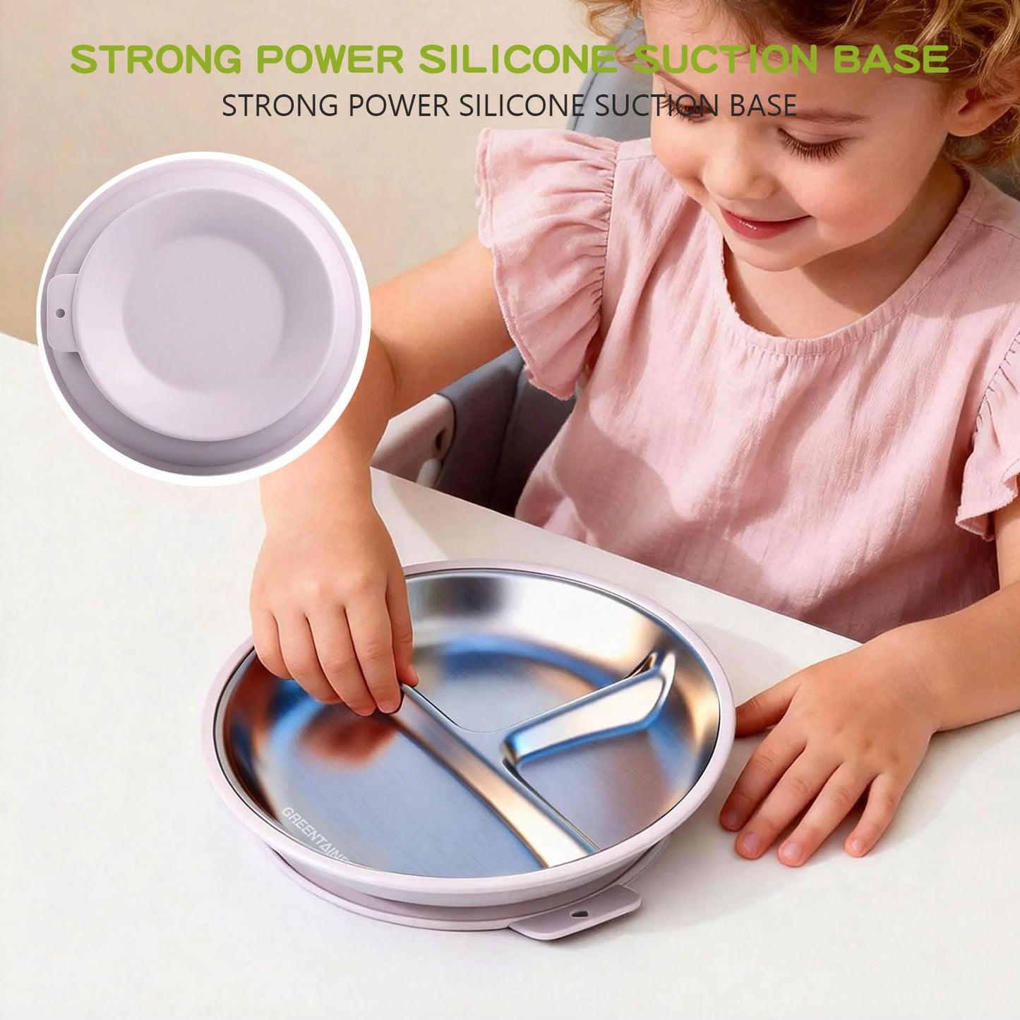 Greentainer 3 Pack Stainless Steel Baby Plates with Suction, Divided Toddler Plates with Removable Silicone Sleeves, Unbreakable Kids Dishes for Dinner & Snack, Non-Toxic, Dishwasher Safe BST326H