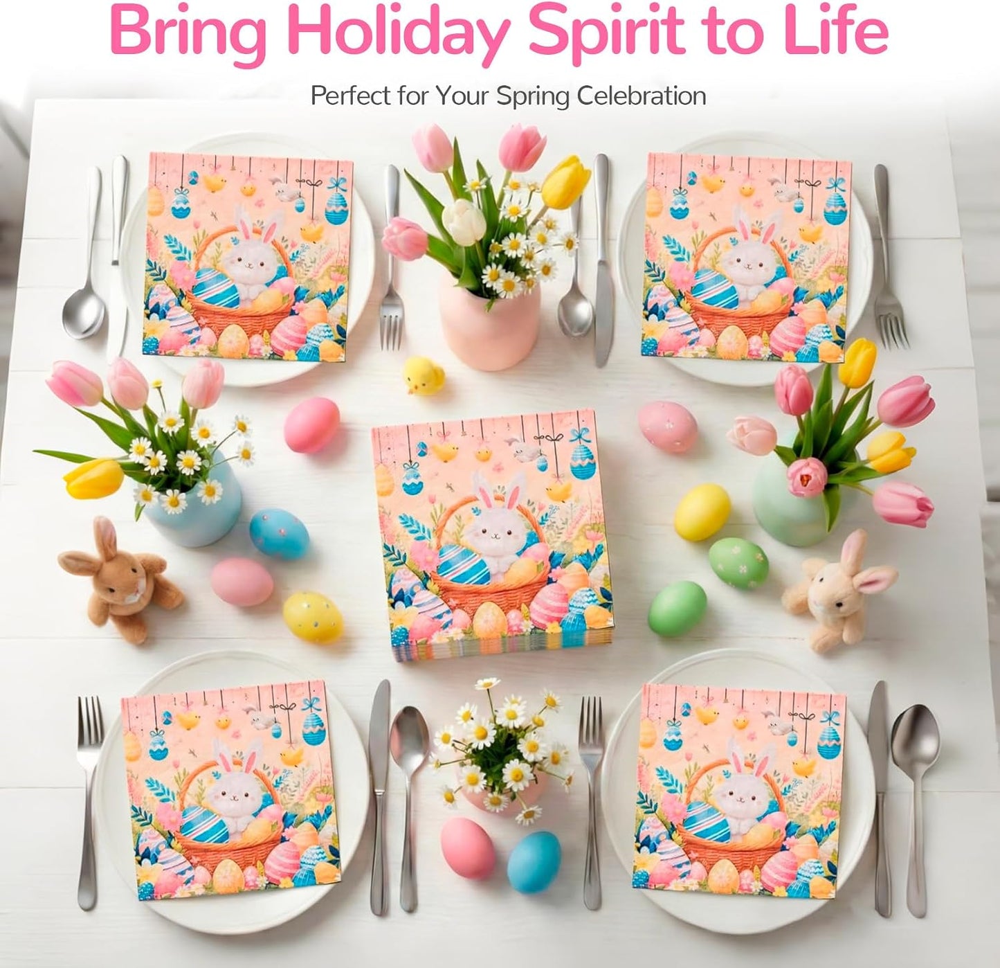 40 Pack Disposable Paper Napkins,Soft Absorbent Biodegradable Cocktail Napkin, Floral Egg Decorative for Spring Celebrations Picnic Kids Birthday BST326H