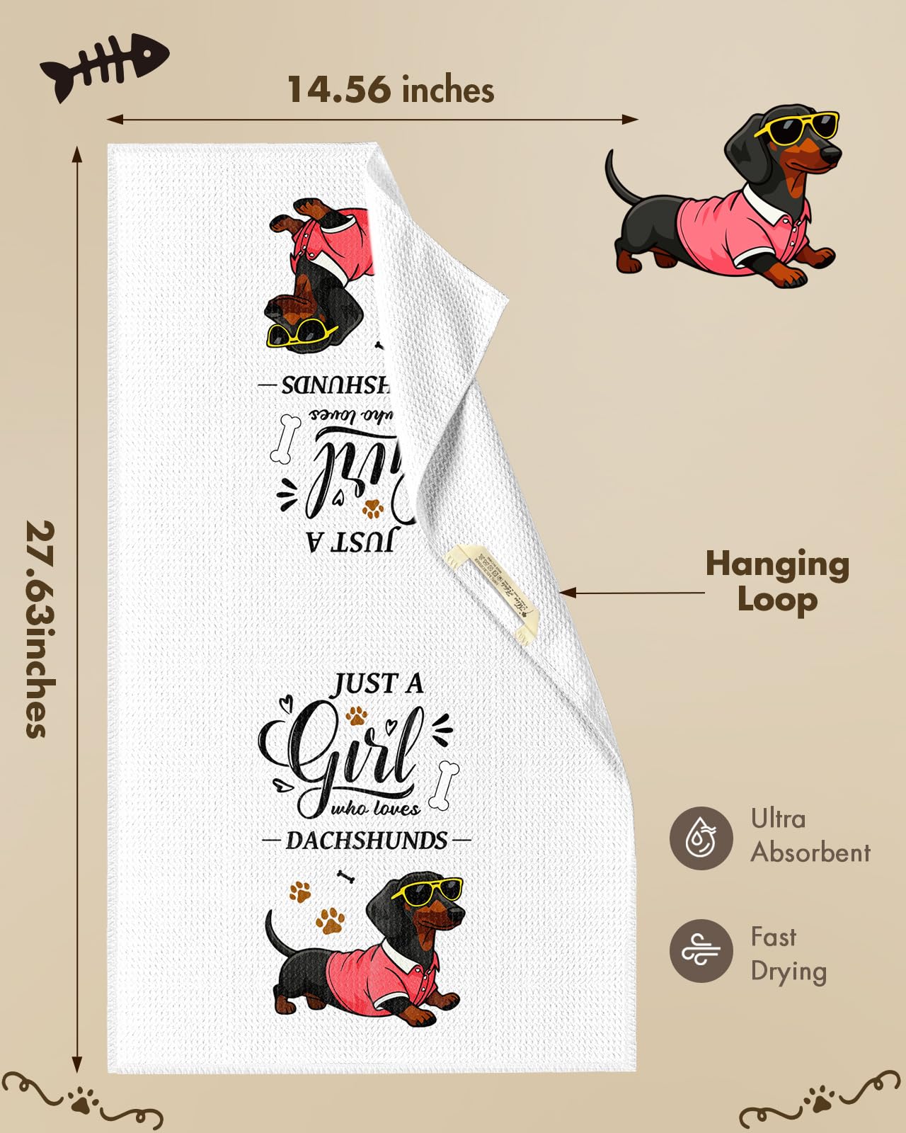 Miss Adola Dog Funny Kitchen Towels - 15x28 Inch Decorative Waffle Microfiber Dish Cloths Cute Absorbent Reusable Hand Tea Towels with Hanging Loop French Bulldog Gift for Dog Lovers WN420