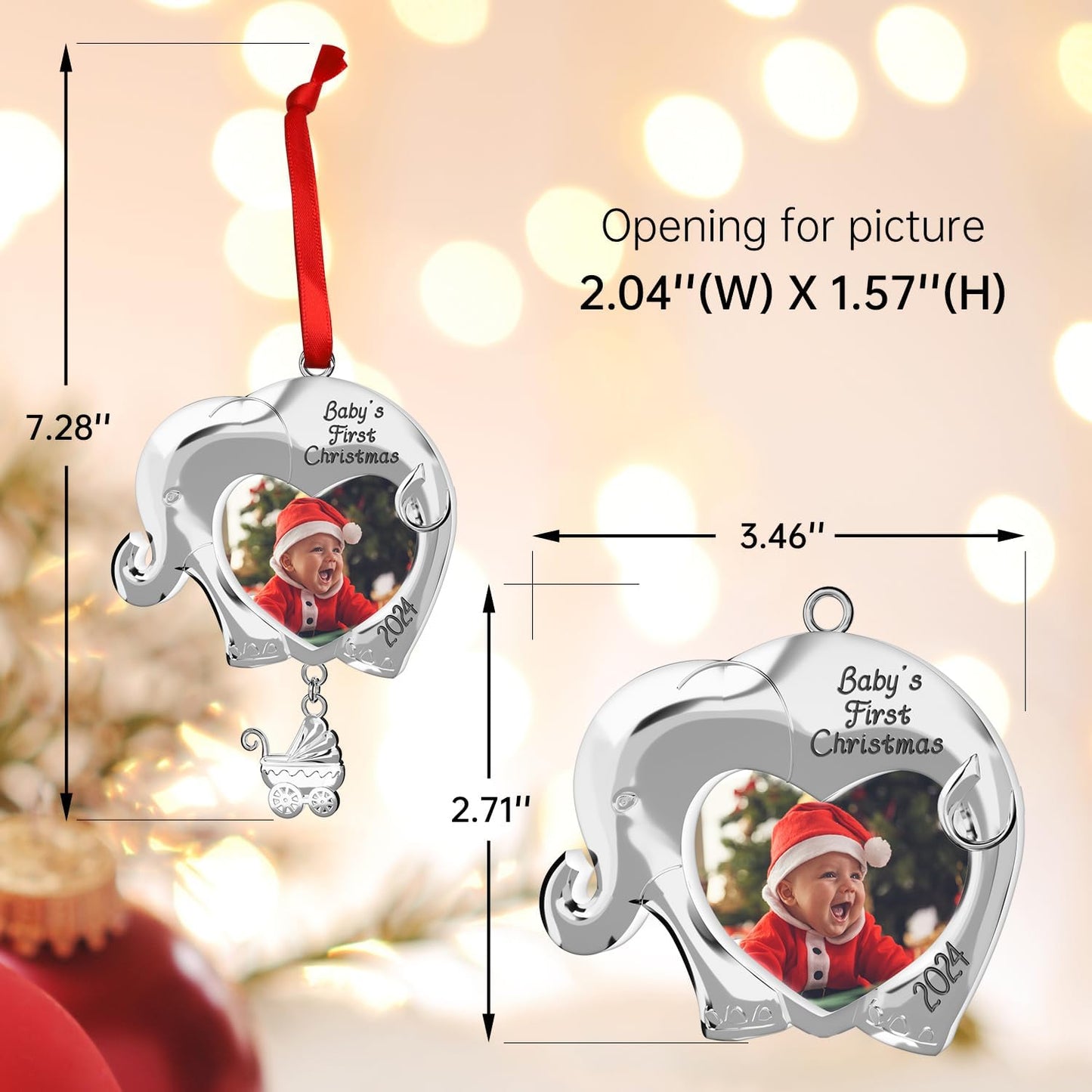 Babys First Christmas Ornament 2024 Boy Girl, Custom Personalized Babies First Xmas Tree Picture Frame WN420