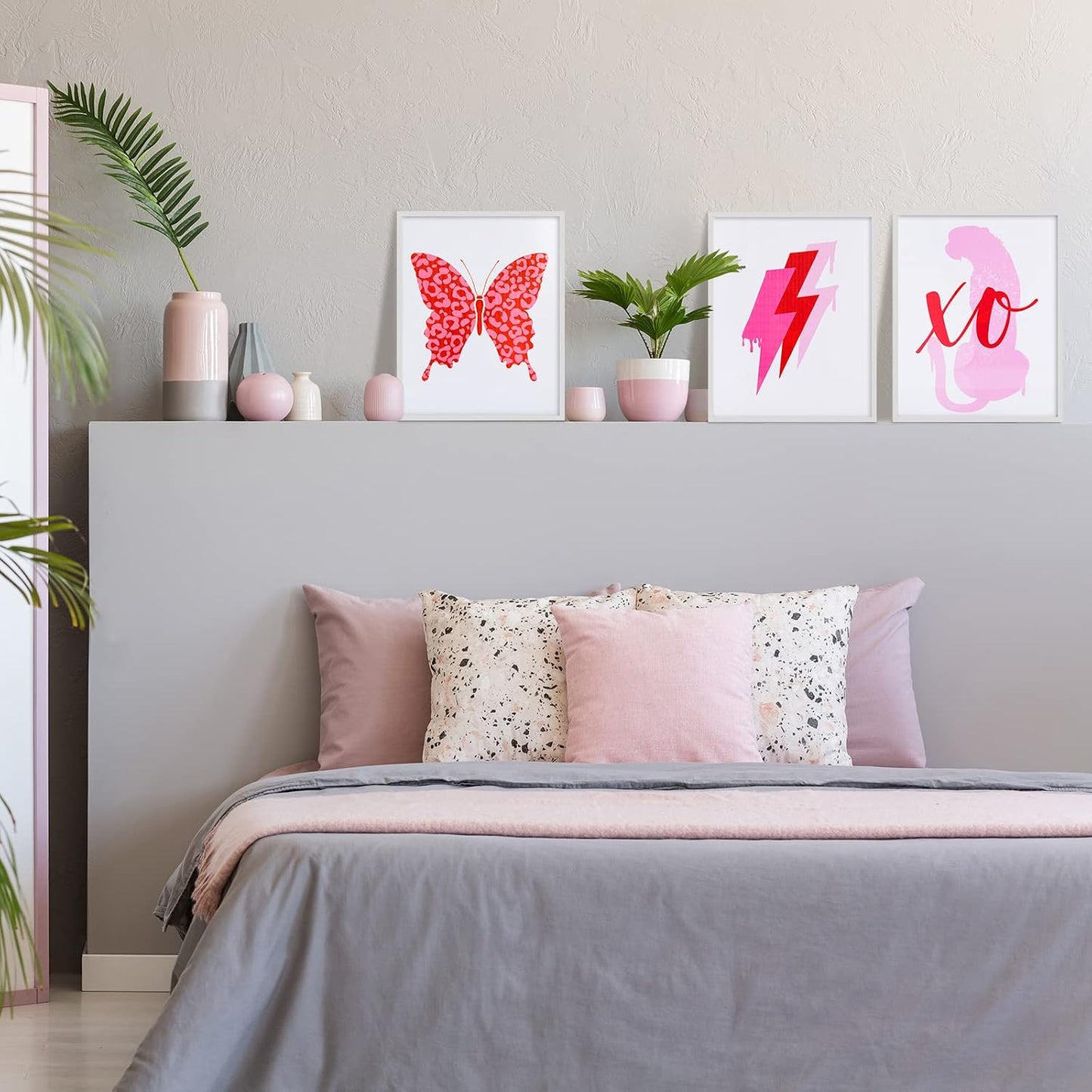 6 PCS Pink Preppy Room Decor Aesthetic Unframed Wall Art Trendy Small Wall Prints Cheetah Butterfly Preppy Posters Cute Collage Pictures for Teen Girl Bedroom Room Dorm, 8 x 10 Inch WN420