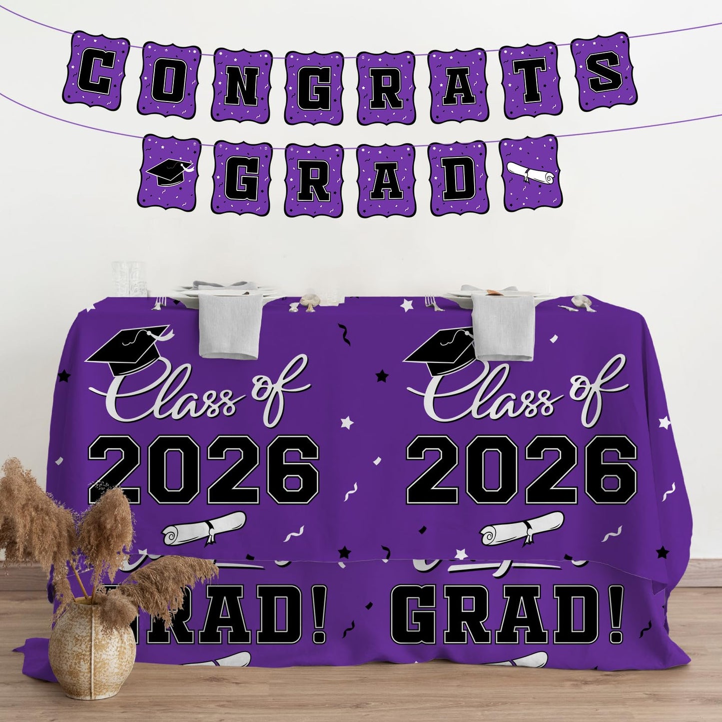 Gatherfun 2026 Graduation Decorations : 2-Pack Congrats Grad Disposable Tablecovers - Class of 2026 Red Themed Table Cloths, for Graduation Party Supplies & Graduation Backdrop, 54" X 108" BST326L