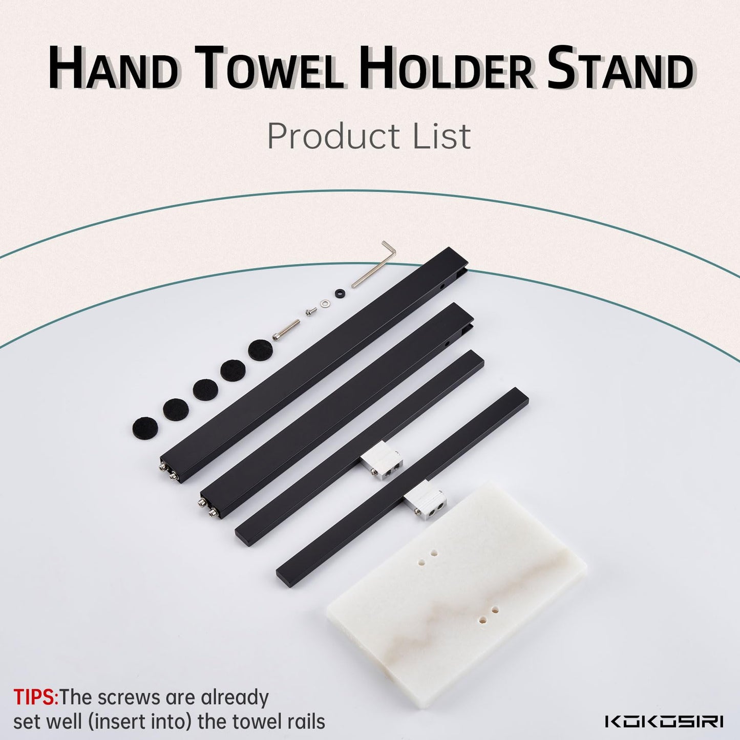 KOKOSIRI Hand Towel Holder Black Stand Towel Rack with Marble Base for Bathroom Kitchen Vanity Countertop, Stainless Steel 15.7'' Height THS0002-SM-BK BST202