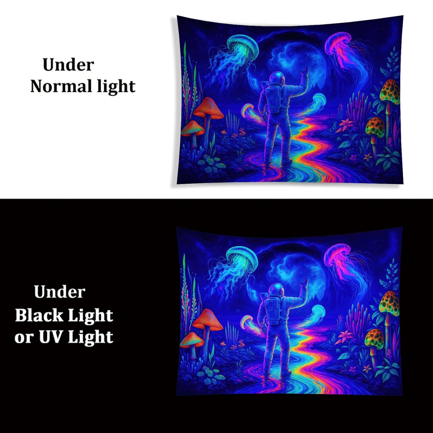 Starlit Patio Astronaut Blacklight Tapestry Trippy Forest Moon Vortex UV Reactive Galaxy Wall Hanging Psychedelic Space Poster Fluorescent Sci Fi Room Decor for Bedroom Dorm Gaming Lounge 78 x 59 Inch BST220