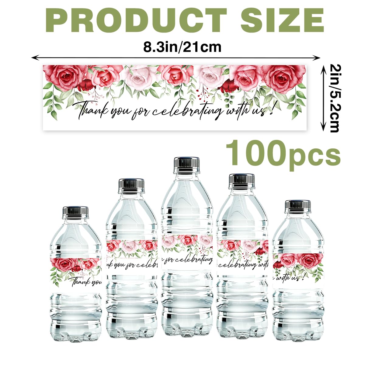 100 Pcs Wedding Water Bottle Labels Floral Wedding Bottle Stickers | Water Bottle Labels Sticker for Wedding Bridal Shower Prom Graduation Party Table Decoration Supplie BST326H