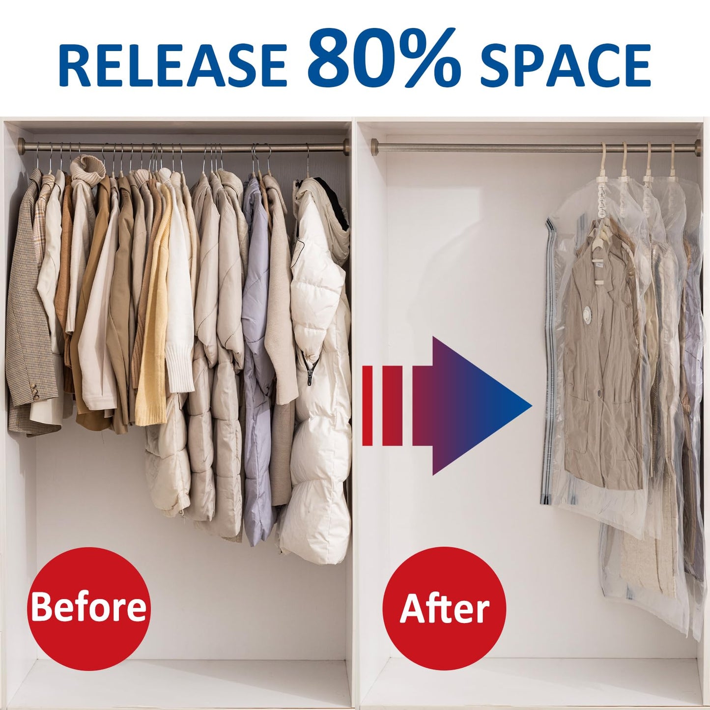 Hanging Vacuum Storage Bags, 6 Pack Hanging Storage Bags for Clothes With Electric Pump N27
