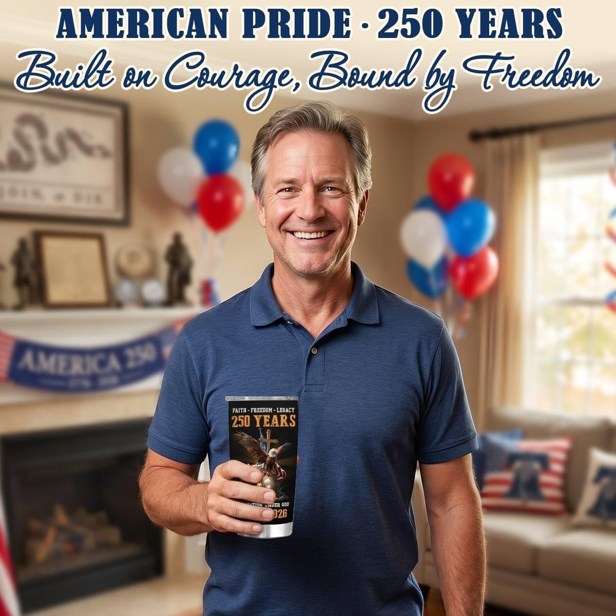America Birthday Tumbler 20 Oz - Independence Day Gifts for Men, Unique Tumbler for Men Dad Friends, One Nation 1776-2026 Insulated Tumblers, 250th Anniversary USA Tumblers BST326H