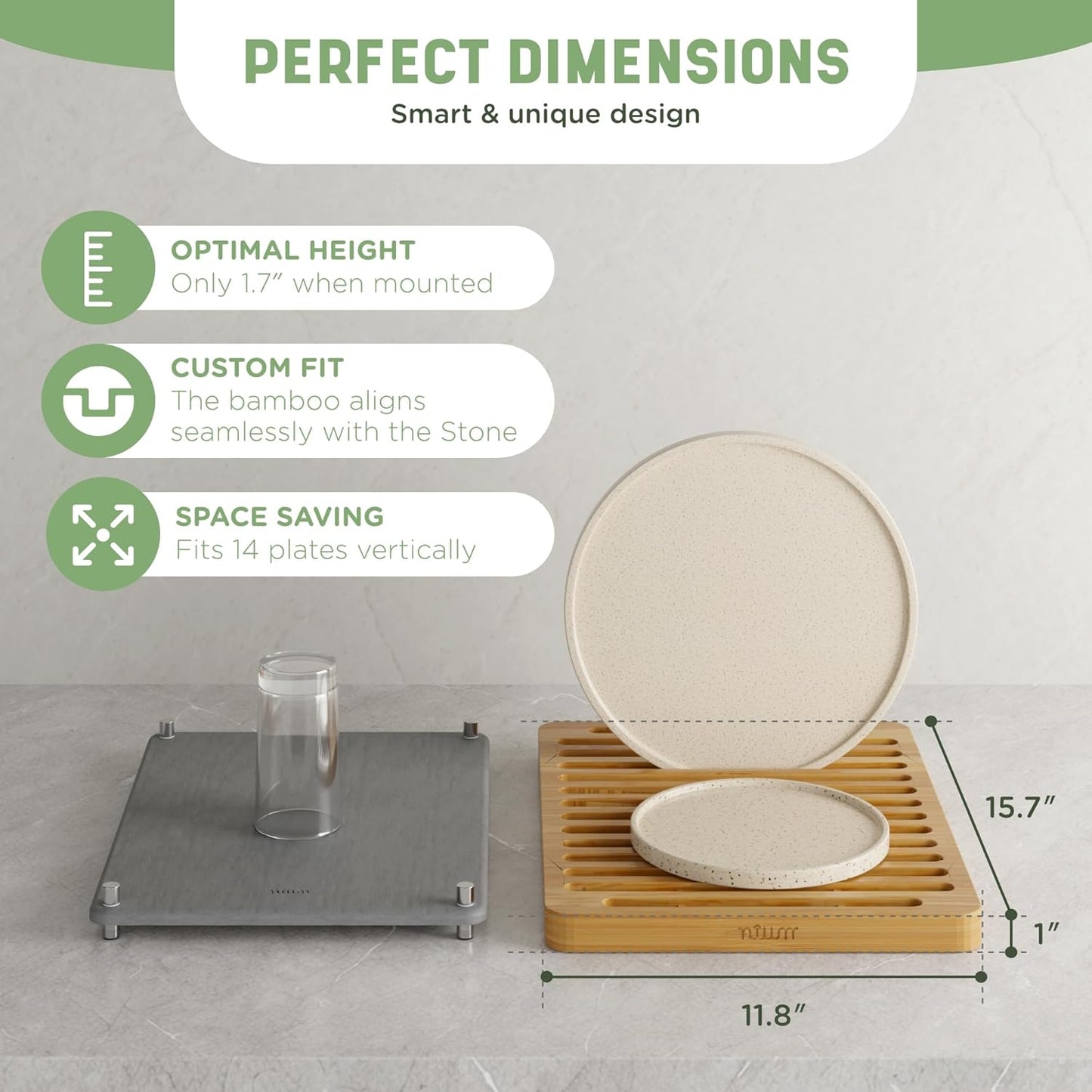 NIUM Stone Drying Mat for Kitchen Counter & Bamboo Rack 98
