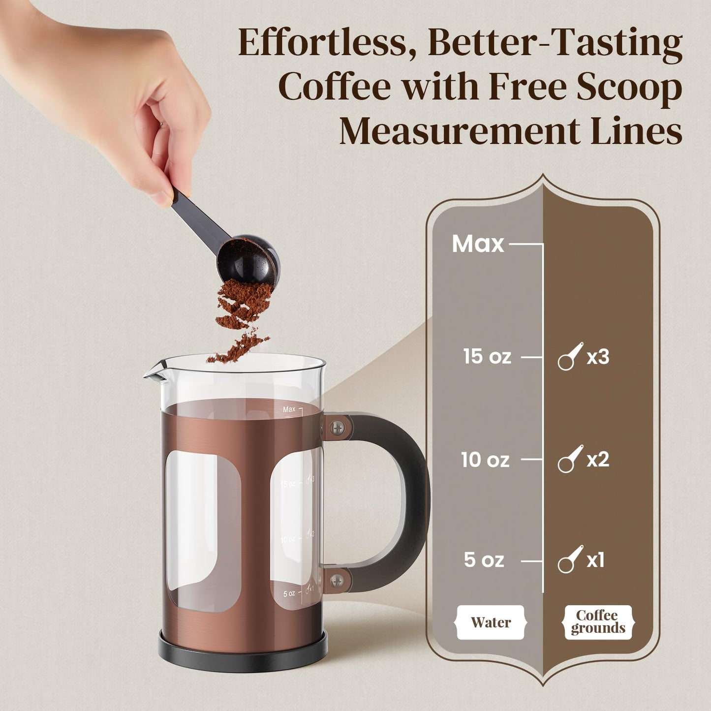 Veken French Press Coffee Maker 34oz, No Plastic Touching Cafe,Thickened Glass Stainless Steel Brewer, Cold Brew Cafetera Tea pot for Kitchen Travel Camping, Gifts, Decor, Bar Accessories, Dark Pewter