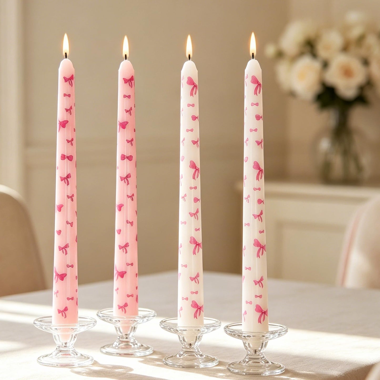 10 Inch Decorative Taper Candles, 4 Pack Birthday Balloon Print Candlesticks, Unscented Dripless Candles with Long Burn Time for Party, Holiday Table & Home Decor BST326H