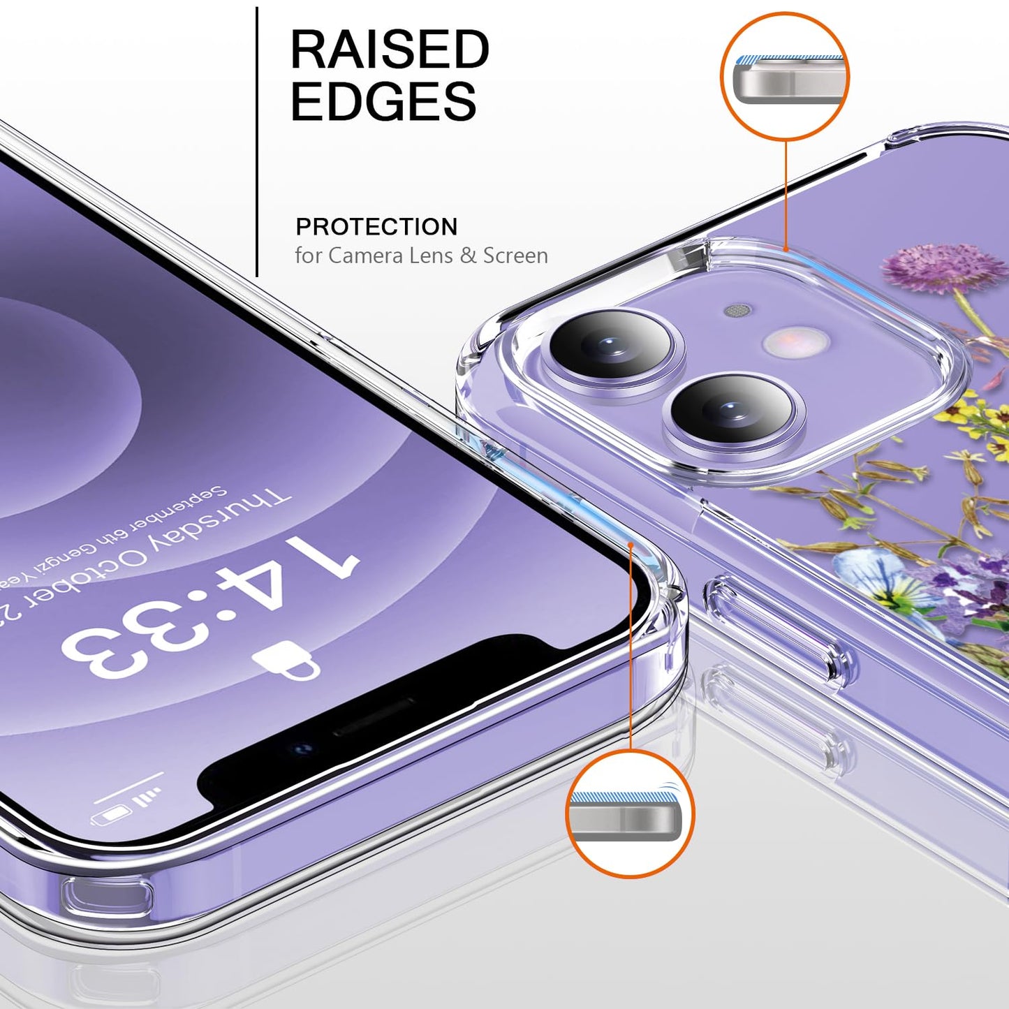 bicol for iPhone 12 Pro Max Case with Screen Protector and Camera Lens Protector - Fashionable Flower Floral Designs for Women Girls - Shockproof Acrylic Clear Phone Cover 6.7" - Blooming Flowers WN420