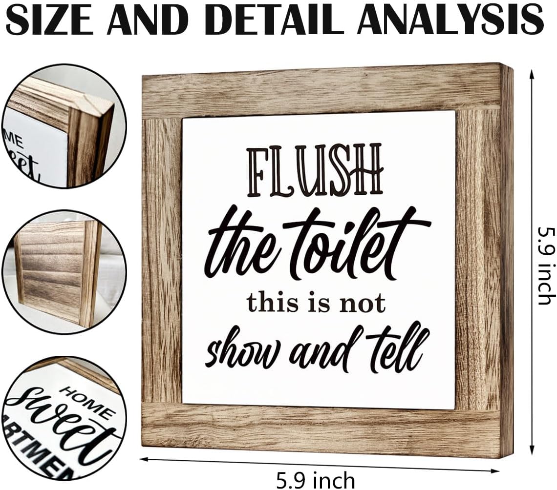 Bathroom Decor, Funny Bathroom Decor, Flush the Toilet This is Not Show and Tell, Wooden Box Signs for Home Decor, Bathroom Decor Tabletop, Kids Bathroom Rules Sign Decor, Bathroom Box Sign B6-71 BST202