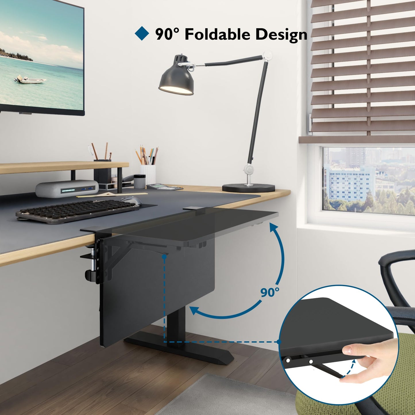 BONTEC Ergonomic Desk Extender Tray, 9.5"x9.1" Wrist Rest Shelf | 90°Foldable Elbow Support, Table Mount Arm, Clamp on Computer Arm Rest for Desk, Office & Home Use,Durable Easy to Install BST202