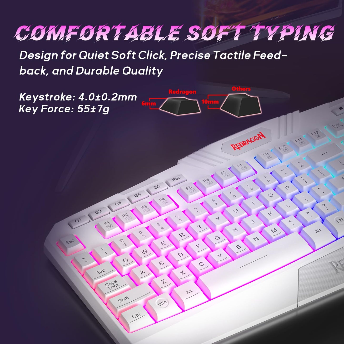 Redragon Updated Programmable Gaming Keyboard and Mouse, RGB Backlit Keyboard Mouse with Software, Independent Macro Record Keys, Value Combo Set, White - S101-3 PRO