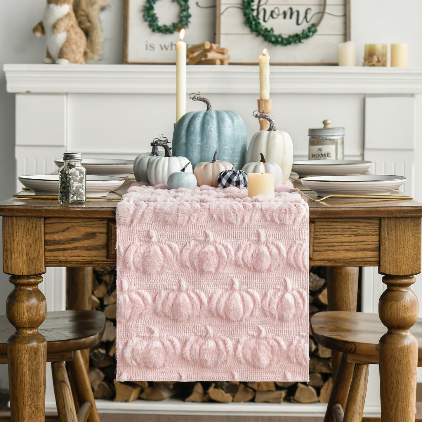 Halloween Pumpkin Table Runner Quilted Plush 3D Table Runners Fall Autumn Ivory Halloween Runners for Tables Kitchen Dining Decorations Party Supplies 13x37 Inch WN420