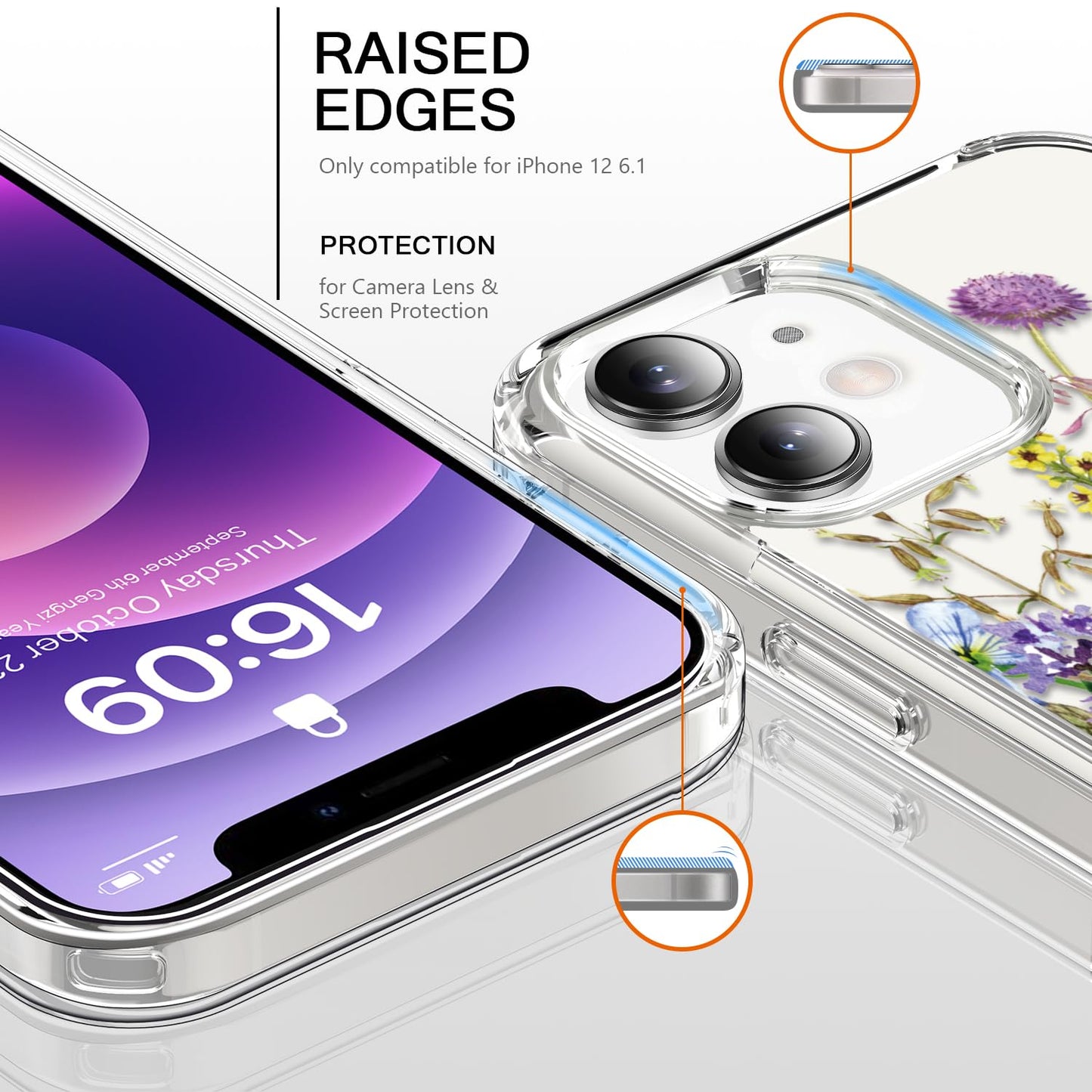 bicol for iPhone 12 Pro Max Case with Screen Protector and Camera Lens Protector - Fashionable Flower Floral Designs for Women Girls - Shockproof Acrylic Clear Phone Cover 6.7" - Blooming Flowers WN420