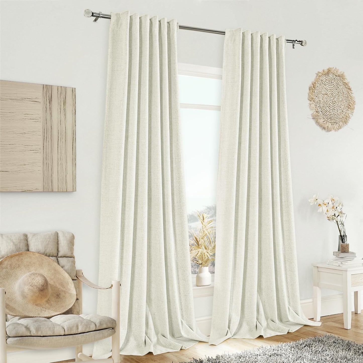PANGSINNE Short Curtains for Windows Bathroom, 100% Blackout Linen Boho Back Tab Pleated Cafe Curtains for Kitchen Bedroom, 54 Inch Length 2 Panels Set, Dusty Blue BST326H