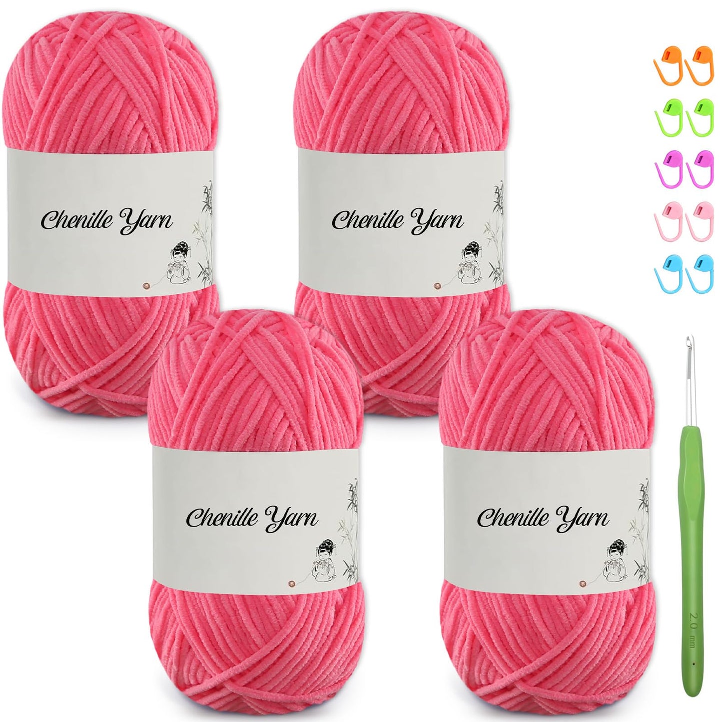 4 Pack of 1.76oz Chenille Yarn for Crocheting,158yards Soft Fluffy Velvet Yarn, Ideal Crochet for DIY Baby Blankets Toys Scarves Throw Pillows Hats Cushions(Purple) BST326L