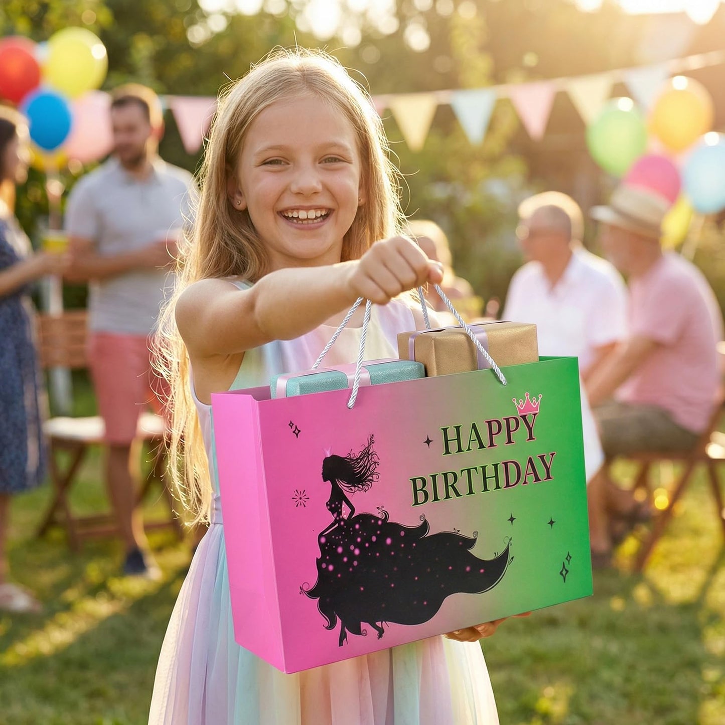 Kecorax Birthday Gift Bag for Women, 14" Large Birthday Bags Set for Girls with Tissue Paper, Card and Ribbons, Suitable for Birthday-themed Parties BST220